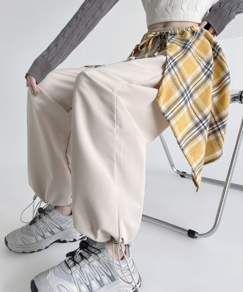 lilful パンツ 「セットアイテム」チェック柄巻きスカート付き