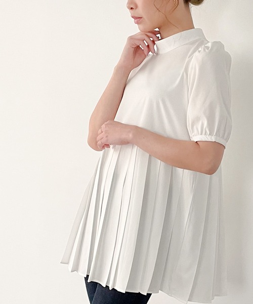 「JUNOAH」 半袖チュニック MEDIUM ベージュ レディース