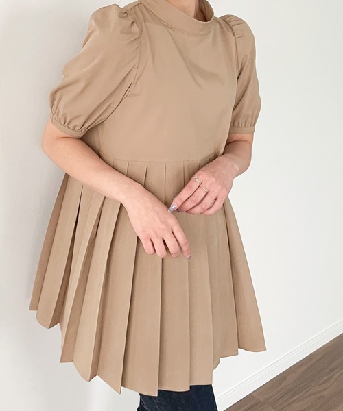 「JUNOAH」 半袖チュニック MEDIUM ベージュ レディース