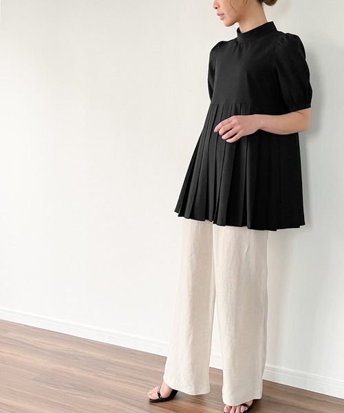 「JUNOAH」 半袖チュニック MEDIUM ベージュ レディース