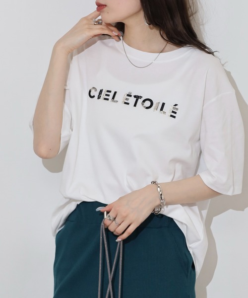 tシャツ hunch ビーズ刺繍ロゴTシャツ レディース