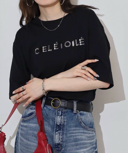 tシャツ hunch ビーズ刺繍ロゴTシャツ レディース hunch tシャツ ビーズ刺繍ロゴTシャツ レディース : ZOZOTOWN