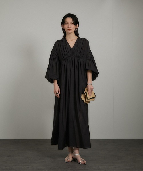 SALON adam et rope' ワンピース エンブロイダリーギャザー
