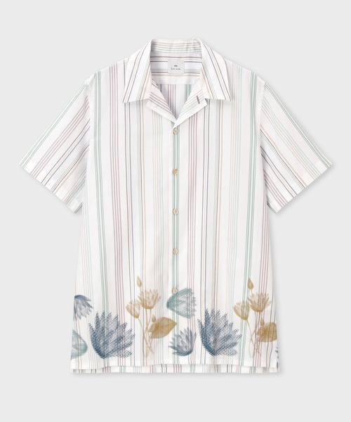 PS Paul Smith シャツ Half Tone Floral” ストライプ オープンカラー