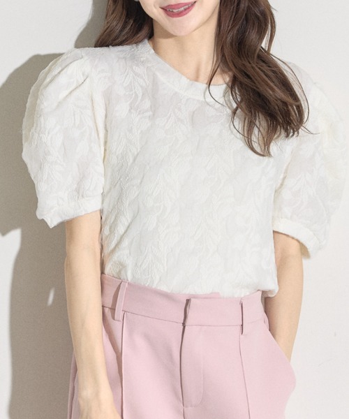 tシャツ 「ZOZO限定」フラワージャガードデザインスリーブトップス レディース