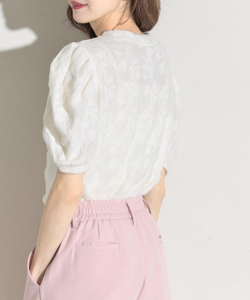 tシャツ 「ZOZO限定」フラワージャガードデザインスリーブトップス レディース tocco closet tシャツ 「ZOZO限定」フラワージャガードデザイン
