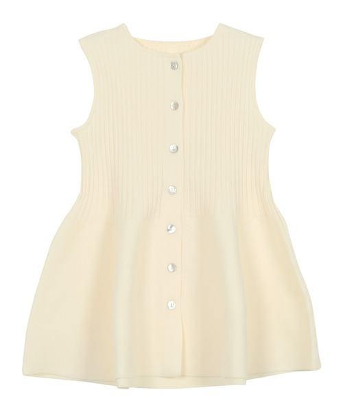 Theory 19SS ペプラムノースリーブニット ホワイト Ray BEAMS（レイ ビームス）シアー ペプラム クルーネック