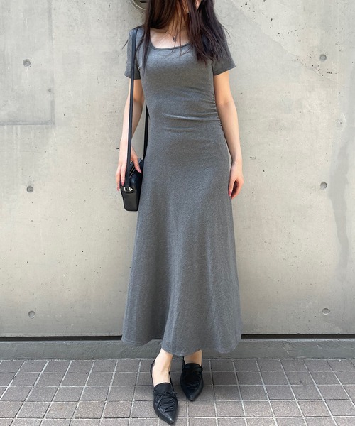 Roger&Raw ワンピース パット付きバックレース半袖フレアロング