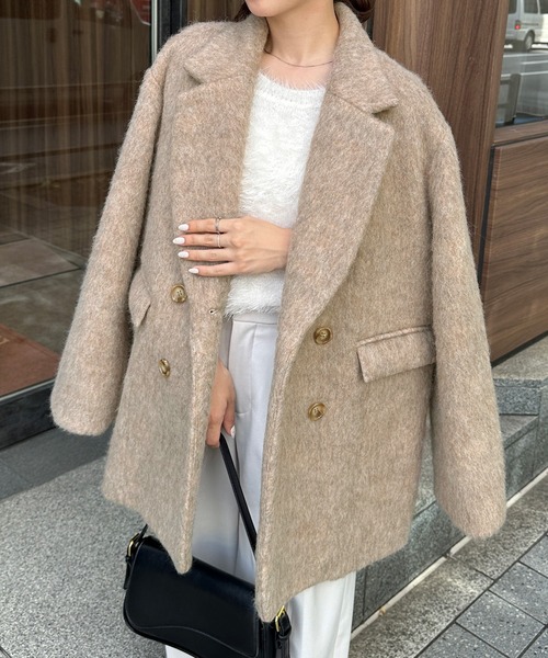 シャギージャケットコート WOMENSレディース solleim（ソルレム） コート アウター ダブルテーラードシャギー