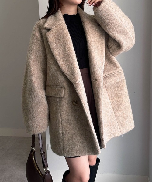 シャギージャケットコート solleim（ソルレム） コート アウター ダブルテーラードシャギー