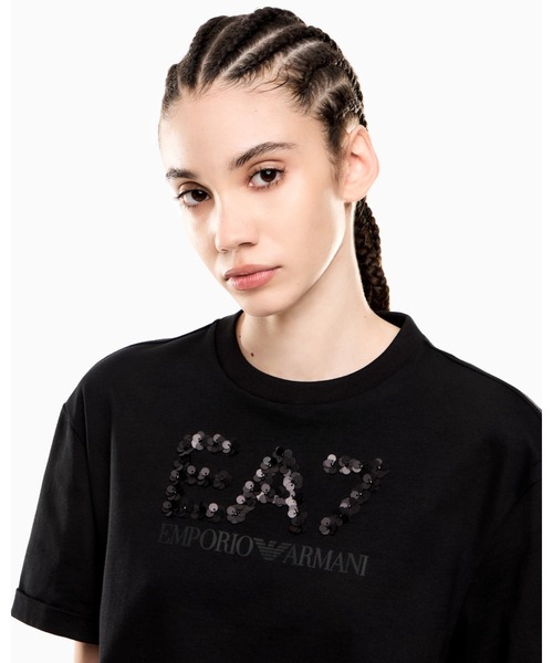 tシャツ 「エンポリオ アルマーニ EA7」Logo Series クルーネックTシャツ コットンジャージー スパンコール レディース EA7 tシャツ 「エンポリオ アルマーニ EA7」Logo Series クルー