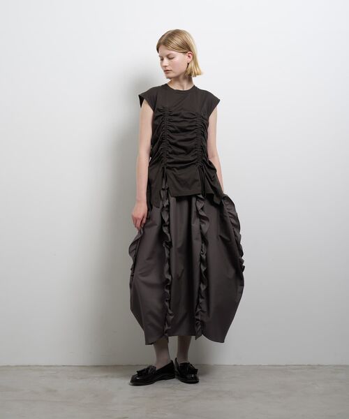 LANVIN en Bleu tシャツ ドロストギャザーノースリーブカットソー