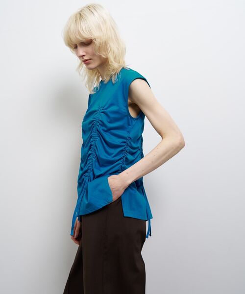 LANVIN en Bleu tシャツ ドロストギャザーノースリーブカットソー