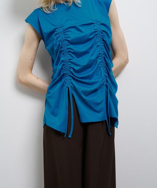 LANVIN en Bleu tシャツ ドロストギャザーノースリーブカットソー