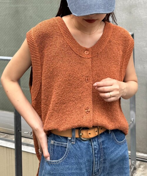 ベスト ジレ メランジ編みサマーニットベスト レディース