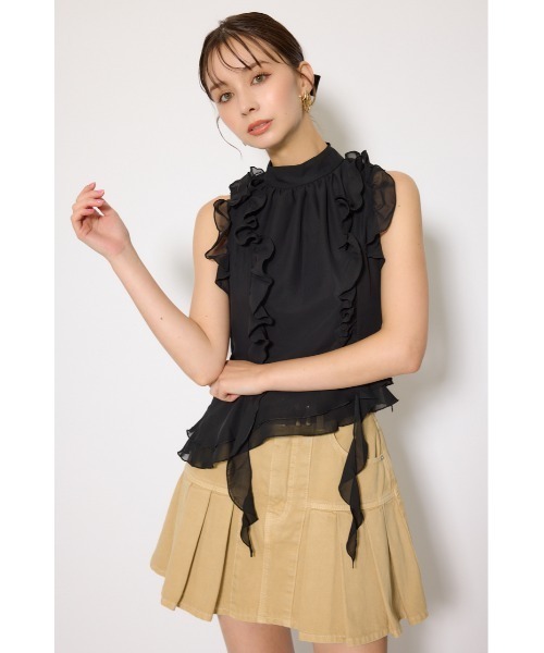 【未使用】HIAND ぺブラムフリルシャツ rienda（リエンダ） ブラウス シャツ ボウタイフリルペプラムブラウス