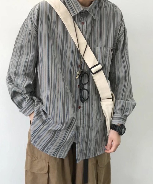 ヴィンテージ ストライプ シャツ PLAN To シャツ Vintage Design Cutoff Stripe Shirts - ヴィンテージ