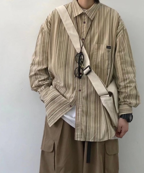 シャツ メンズヴィンテージ風ストライプシャツ メンズ レディース