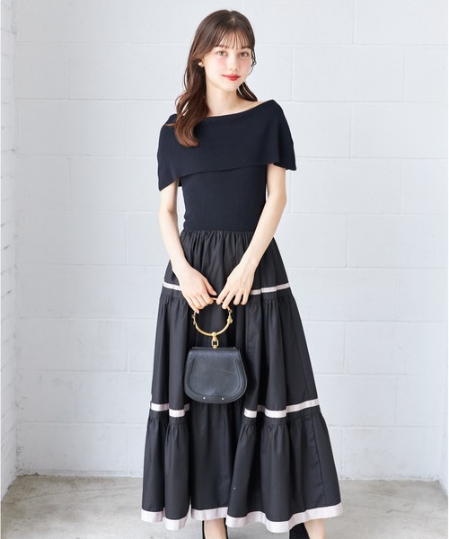 tocco closet 配色ラインニットドッキングティアードワンピース トッコクローゼット tocco closet 配色ラインニットドッキング