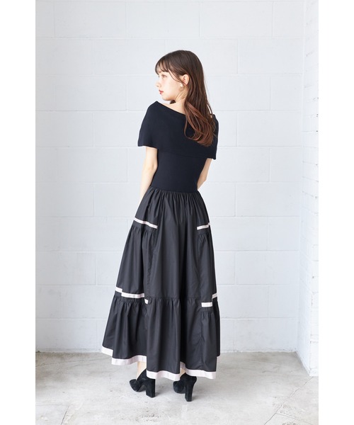 tocco closet ワンピース 配色ラインニットドッキングティアード
