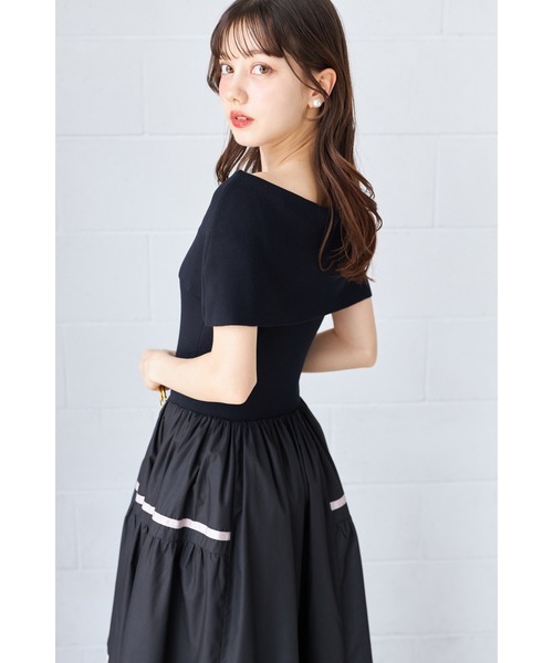 tocco closet 配色ラインニットドッキングティアードワンピース 配色ラインニットドッキングティアードワンピース