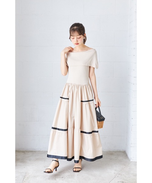 tocco closet ワンピース 配色ラインニットドッキングティアード