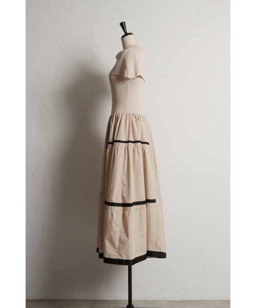 tocco closet ワンピース 配色ラインニットドッキングティアード