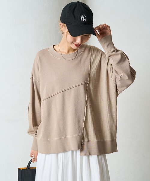 tシャツ 限定展開　リメイク風 ピグメント 裏毛 × ワッフル プルオーバー レディース | FREAK'S STORE | 02