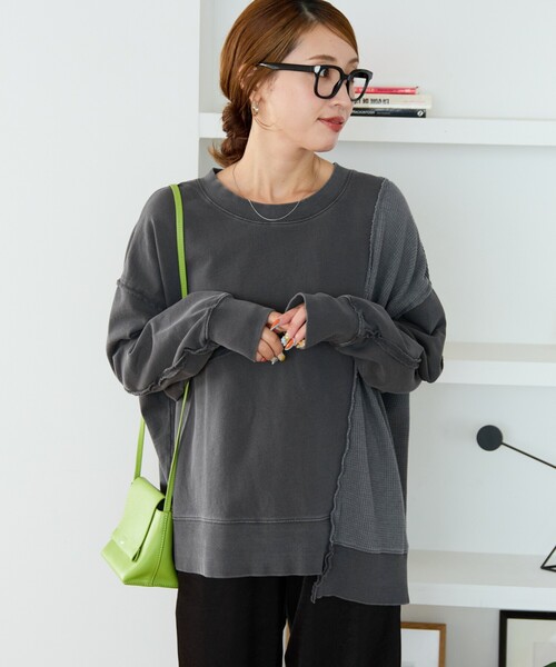 tシャツ 限定展開　リメイク風 ピグメント 裏毛 × ワッフル プルオーバー レディース | FREAK'S STORE | 07
