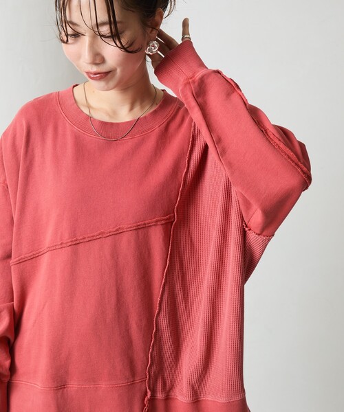 tシャツ 限定展開　リメイク風 ピグメント 裏毛 × ワッフル プルオーバー レディース | FREAK'S STORE | 22
