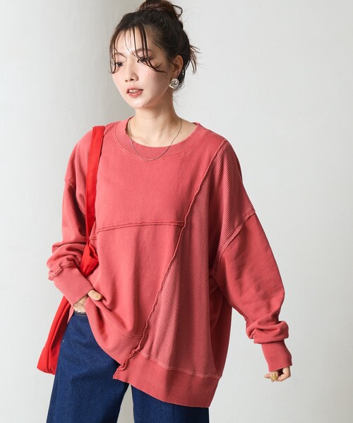 tシャツ 限定展開　リメイク風 ピグメント 裏毛 × ワッフル プルオーバー レディース | FREAK'S STORE | 23