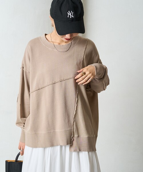 tシャツ 限定展開　リメイク風 ピグメント 裏毛 × ワッフル プルオーバー レディース | FREAK'S STORE | 25