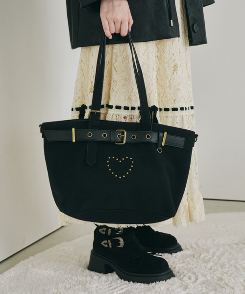 バッグ am トートバッグ heart × belt suede shoulder bag / ハートベルト