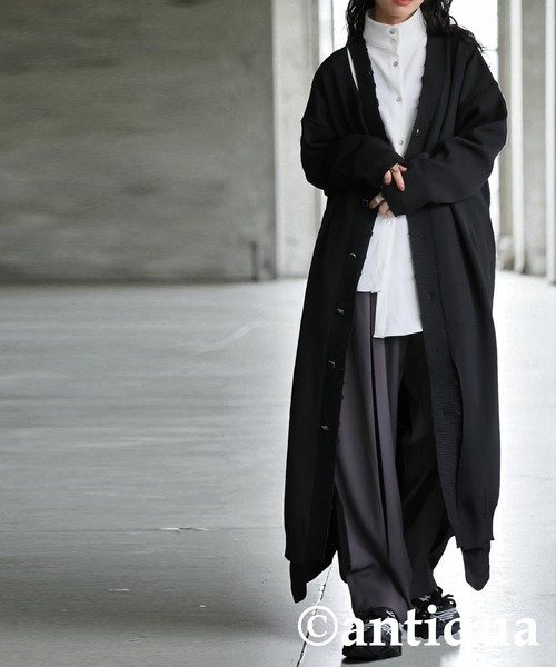 antiqua ニット セーター 異素材切替ロングカーディガン レディース