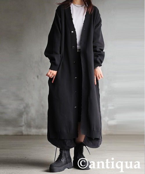 ANTI PAST ブラックロングカーディガン antiqua ニット セーター 異素材切替ロングカーディガン レディース