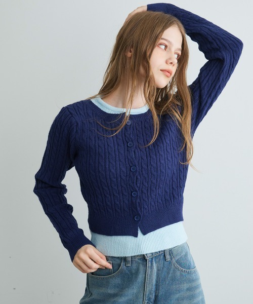 カーディガン バイカラーニットカーディガン / Bi-Color Knit Cardigan レディース | Mirette | 03