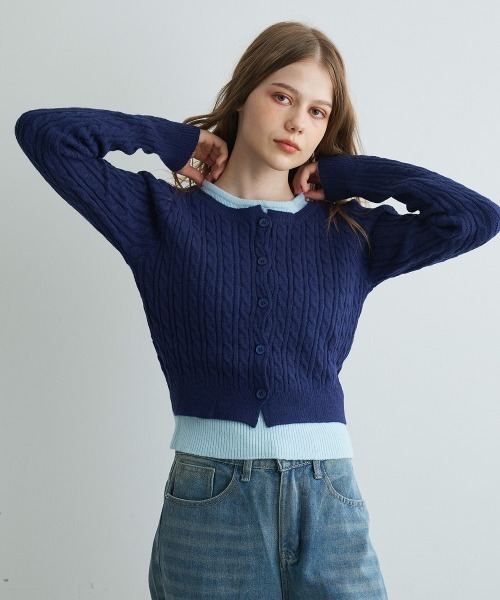 カーディガン バイカラーニットカーディガン / Bi-Color Knit Cardigan レディース | Mirette | 04