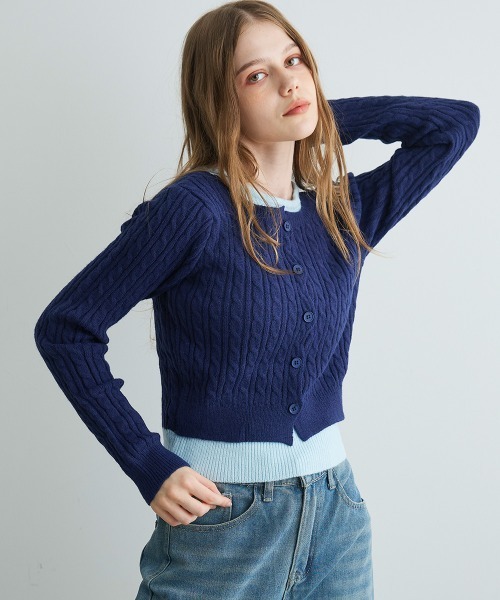 カーディガン バイカラーニットカーディガン / Bi-Color Knit Cardigan レディース | Mirette | 05