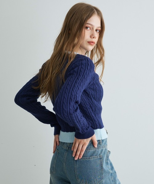 カーディガン バイカラーニットカーディガン / Bi-Color Knit Cardigan レディース | Mirette | 09