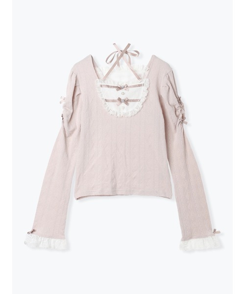 【anatelier アナトリエ 】＊新品未使用＊ お嬢様バックレースカットソー お嬢さんバックレースアップフレアスリーブカットソー（カットソー・T