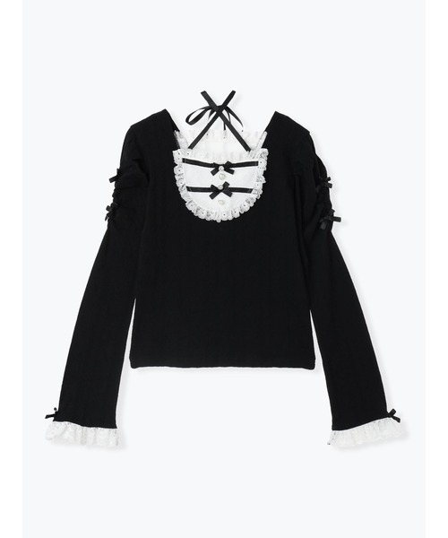 【anatelier アナトリエ 】＊新品未使用＊ お嬢様バックレースカットソー お嬢さんバックレースアップフレアスリーブカットソー（カットソー・T