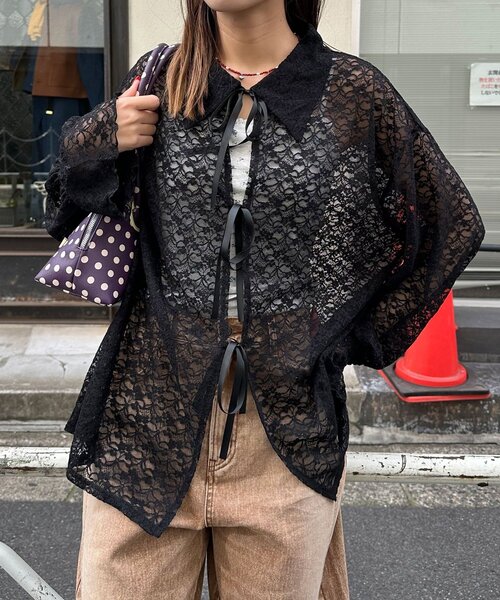 CIAOPANIC（チャオパニック） ブラウス シャツ 襟付きレースリボン