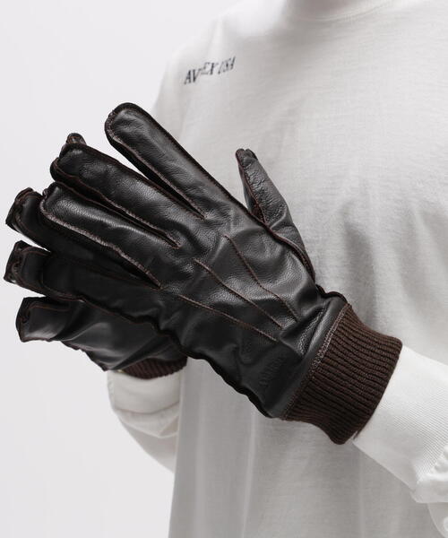 【美品】avirex グローブ　ブラウン　メンズ AVIREX（アヴィレックス） 手袋 LEATHER GLOVES TYPE A-10 / レザー