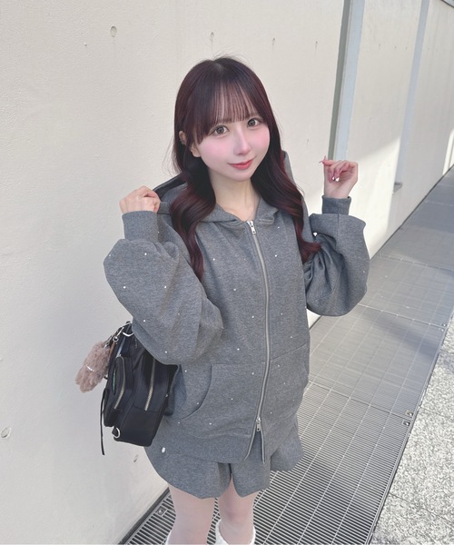 新品 キラキラ ビジュー パーカー 紺 グレー きらきらビジューパーカー パーカー ＆ LOVE CLOSET