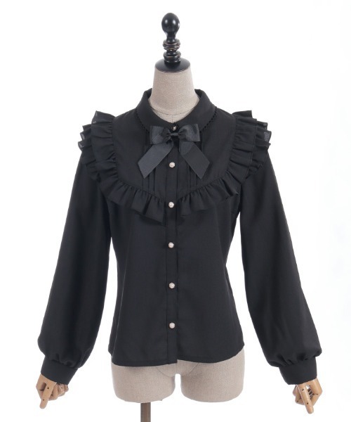 axes femme POETIQUE ブラウス シャツ ブローチ付きヨークフリル