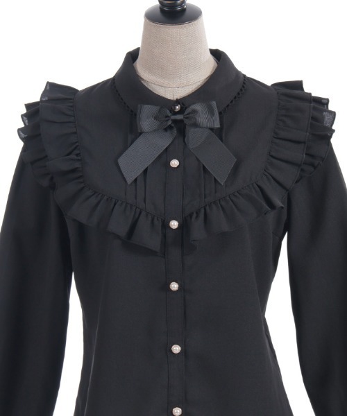 axes femme POETIQUE ブラウス シャツ ブローチ付きヨークフリル 