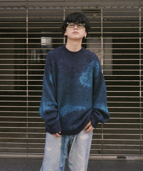 「WYM LIDNM」 長袖ニット L ダークブルー メンズ_画像8