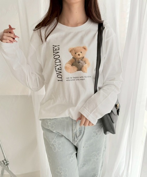 ホワイトテディベア Tシャツ付き tシャツ テディベアプリントロンT／長袖Tシャツ レディース : ZOZOTOWN