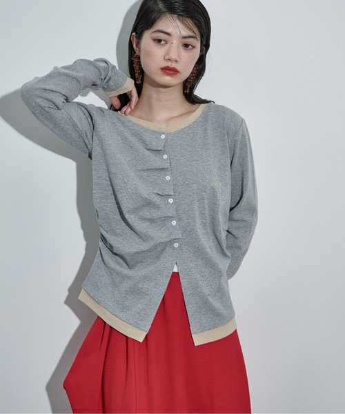 THE Yon tシャツ フェイクレイヤードタックデザインカーディガン