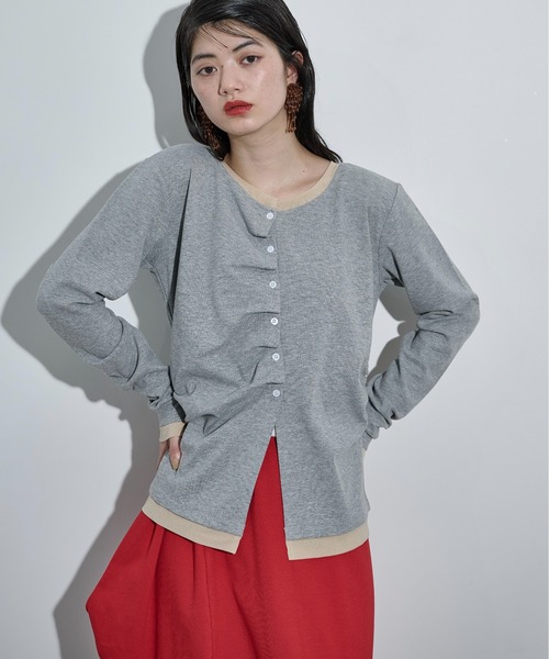 THE Yon tシャツ フェイクレイヤードタックデザインカーディガン